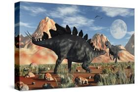 A Stegosaurus Defending Itself from an Attacking Allosaurus-Stocktrek Images-Stretched Canvas
