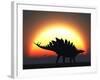 A Stegosaurus Silhouetted Against the Setting Sun at the End of a Prehistoric Day-Stocktrek Images-Framed Photographic Print