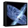 A Stellar Black Hole Emits Streams of Plasma from its Event Horizon-null-Framed Stretched Canvas
