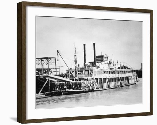 A Stern-Wheeler Loaded with Cotton Bales at New Orleans, C.1900 (B/W Photo)-American-Framed Giclee Print