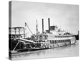 A Stern-Wheeler Loaded with Cotton Bales at New Orleans, C.1900 (B/W Photo)-American-Stretched Canvas