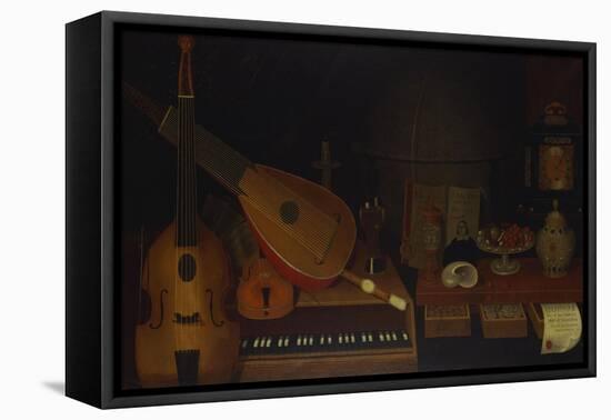 A Still Life of a Large Viol, a Lute, a Violin, a Recorder, and a Harpsichord with a Terrestrial…-Jon Arnold-Framed Stretched Canvas