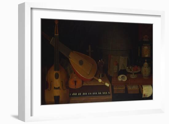 A Still Life of a Large Viol, a Lute, a Violin, a Recorder, and a Harpsichord with a Terrestrial…-Jon Arnold-Framed Giclee Print