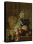 A Still Life of a Melon, Peaches, Figs, Plums, Grapes and Other Fruit on a Marble Ledge-Jean-Louis Prevost-Stretched Canvas