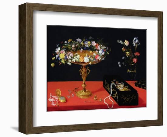 A Still Life of a Tazza with Flowers (Oil on Panel)-Jan Brueghel the Younger-Framed Giclee Print