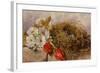 A Still Life of Blossom Tulips and a Birds Nest on a Ledge-Mary Elizabeth Duffield-Framed Giclee Print