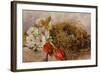 A Still Life of Blossom Tulips and a Birds Nest on a Ledge-Mary Elizabeth Duffield-Framed Giclee Print