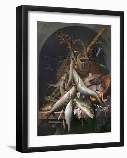 A Still Life of Fish and Fishing Tackle-Abraham Mignon and Jacob Gillig-Framed Giclee Print