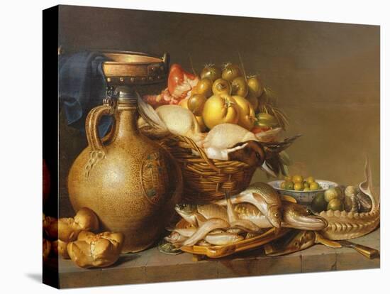 A Still Life of Fish and Other Food-Harmen van Steenwyck-Stretched Canvas