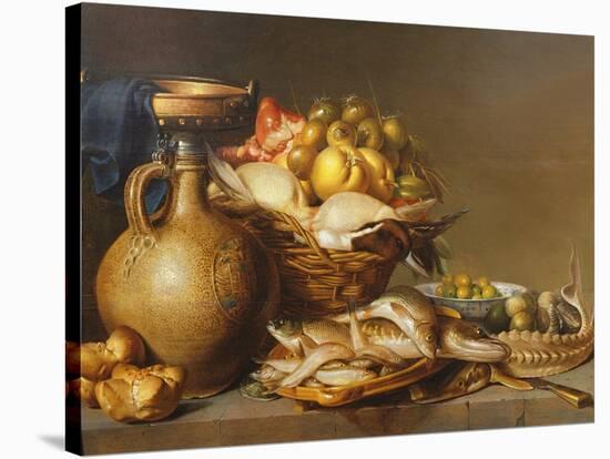 A Still Life of Fish and Other Food-Harmen van Steenwyck-Stretched Canvas