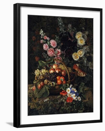 A Still Life of Flowers and a Basket of Fruit-Johan Laurentz Jensen-Framed Giclee Print