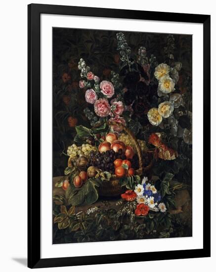 A Still Life of Flowers and a Basket of Fruit-Johan Laurentz Jensen-Framed Premium Giclee Print