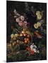 A Still Life of Flowers and a Basket of Fruit-Johan Laurentz Jensen-Mounted Premium Giclee Print