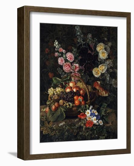 A Still Life of Flowers and a Basket of Fruit-Johan Laurentz Jensen-Framed Giclee Print