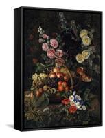 A Still Life of Flowers and a Basket of Fruit-Johan Laurentz Jensen-Framed Stretched Canvas