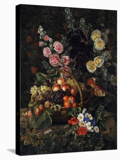 A Still Life of Flowers and a Basket of Fruit-Johan Laurentz Jensen-Stretched Canvas