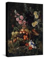 A Still Life of Flowers and a Basket of Fruit-Johan Laurentz Jensen-Stretched Canvas