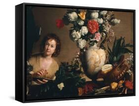 A Still Life of Flowers, Fruit, Vegetables and Seafood on a Ledge-Bernardo Strozzi-Framed Stretched Canvas