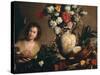 A Still Life of Flowers, Fruit, Vegetables and Seafood on a Ledge-Bernardo Strozzi-Stretched Canvas
