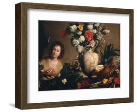 A Still Life of Flowers, Fruit, Vegetables and Seafood on a Ledge-Bernardo Strozzi-Framed Giclee Print