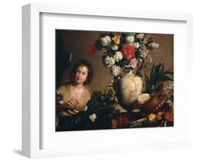 A Still Life of Flowers, Fruit, Vegetables and Seafood on a Ledge-Bernardo Strozzi-Framed Giclee Print