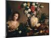 A Still Life of Flowers, Fruit, Vegetables and Seafood on a Ledge-Bernardo Strozzi-Mounted Giclee Print