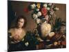 A Still Life of Flowers, Fruit, Vegetables and Seafood on a Ledge-Bernardo Strozzi-Mounted Giclee Print