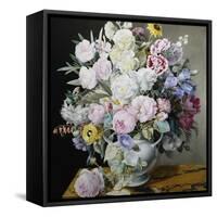 A Still Life of Flowers on a Marble Ledge-Cyane Lecoq Boisbaudran-Framed Stretched Canvas