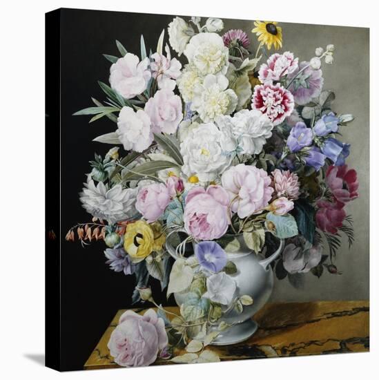 A Still Life of Flowers on a Marble Ledge-Cyane Lecoq Boisbaudran-Stretched Canvas