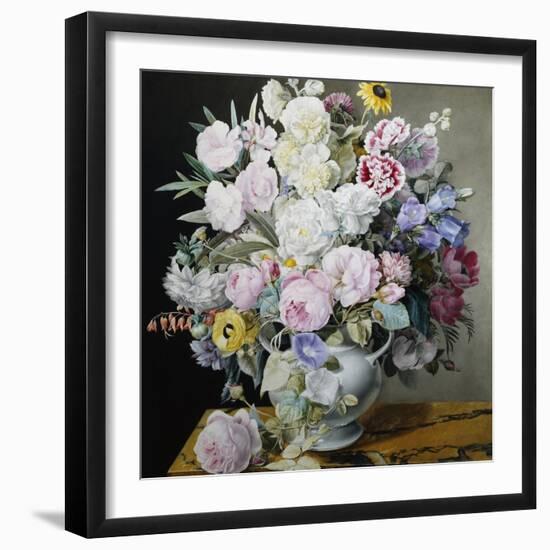 A Still Life of Flowers on a Marble Ledge-Cyane Lecoq Boisbaudran-Framed Photographic Print