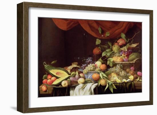 A Still Life of Fruit on a Draped Ledge-Joris van Son-Framed Giclee Print