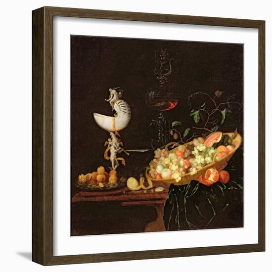 A Still Life of Fruit with a Nautilus Cup on a Draped Ledge-Georg Hinz-Framed Giclee Print