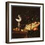 A Still Life of Fruit with a Nautilus Cup on a Draped Ledge-Georg Hinz-Framed Giclee Print