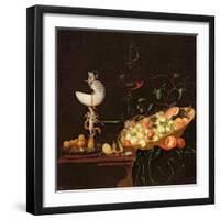 A Still Life of Fruit with a Nautilus Cup on a Draped Ledge-Georg Hinz-Framed Giclee Print