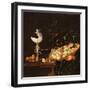 A Still Life of Fruit with a Nautilus Cup on a Draped Ledge-Georg Hinz-Framed Giclee Print
