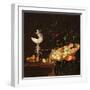 A Still Life of Fruit with a Nautilus Cup on a Draped Ledge-Georg Hinz-Framed Giclee Print