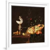 A Still Life of Fruit with a Nautilus Cup on a Draped Ledge-Georg Hinz-Framed Giclee Print