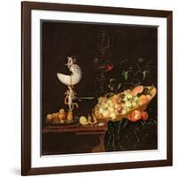 A Still Life of Fruit with a Nautilus Cup on a Draped Ledge-Georg Hinz-Framed Giclee Print