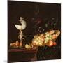 A Still Life of Fruit with a Nautilus Cup on a Draped Ledge-Georg Hinz-Mounted Giclee Print