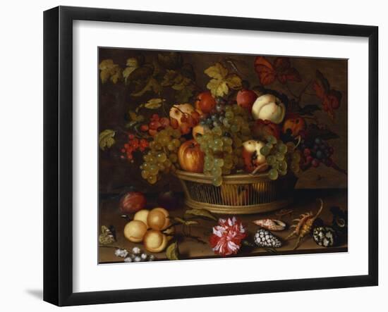 A Still Life of Grapes, Apples, a Peach and Plums in a Basket with Lily of the Valley, a…-Balthasar van der Ast-Framed Giclee Print