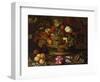 A Still Life of Grapes, Apples, a Peach and Plums in a Basket with Lily of the Valley, a…-Balthasar van der Ast-Framed Giclee Print