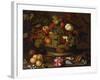 A Still Life of Grapes, Apples, a Peach and Plums in a Basket with Lily of Valley-Balthasar van der Ast-Framed Giclee Print