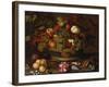 A Still Life of Grapes, Apples, a Peach and Plums in a Basket with Lily of Valley-Balthasar van der Ast-Framed Giclee Print