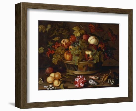 A Still Life of Grapes, Apples, a Peach and Plums in a Basket with Lily of Valley-Balthasar van der Ast-Framed Giclee Print