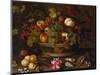 A Still Life of Grapes, Apples, a Peach and Plums in a Basket with Lily of Valley-Balthasar van der Ast-Mounted Giclee Print