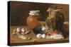 A Still Life of Ham and Eggs (Oil on Canvas)-Luis Egidio Menendez or Melendez-Stretched Canvas