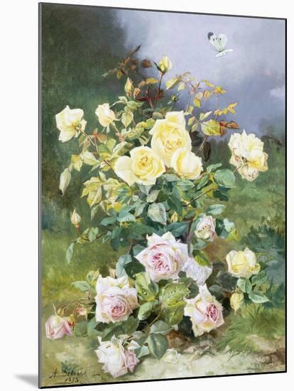 A Still Life of Pink and Yellow Roses-Alexandre Debrus-Mounted Giclee Print