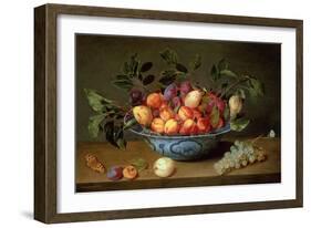 A Still Life of Plums and Apricots in a 'Wan-Li' Porcelain Bowl with a Bunch of Grapes and a…-Jacob van Hulsdonck-Framed Giclee Print