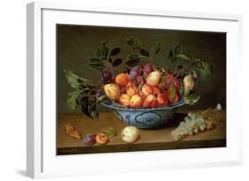 A Still Life of Plums and Apricots in a 'Wan-Li' Porcelain Bowl with a Bunch of Grapes and a…-Jacob van Hulsdonck-Framed Giclee Print