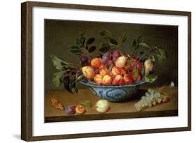A Still Life of Plums and Apricots in a 'Wan-Li' Porcelain Bowl with a Bunch of Grapes and a…-Jacob van Hulsdonck-Framed Giclee Print